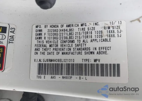 2014 Honda Cr-V Lx z USA, uszkodzony, nr VIN 5J6RM4H36EL021310